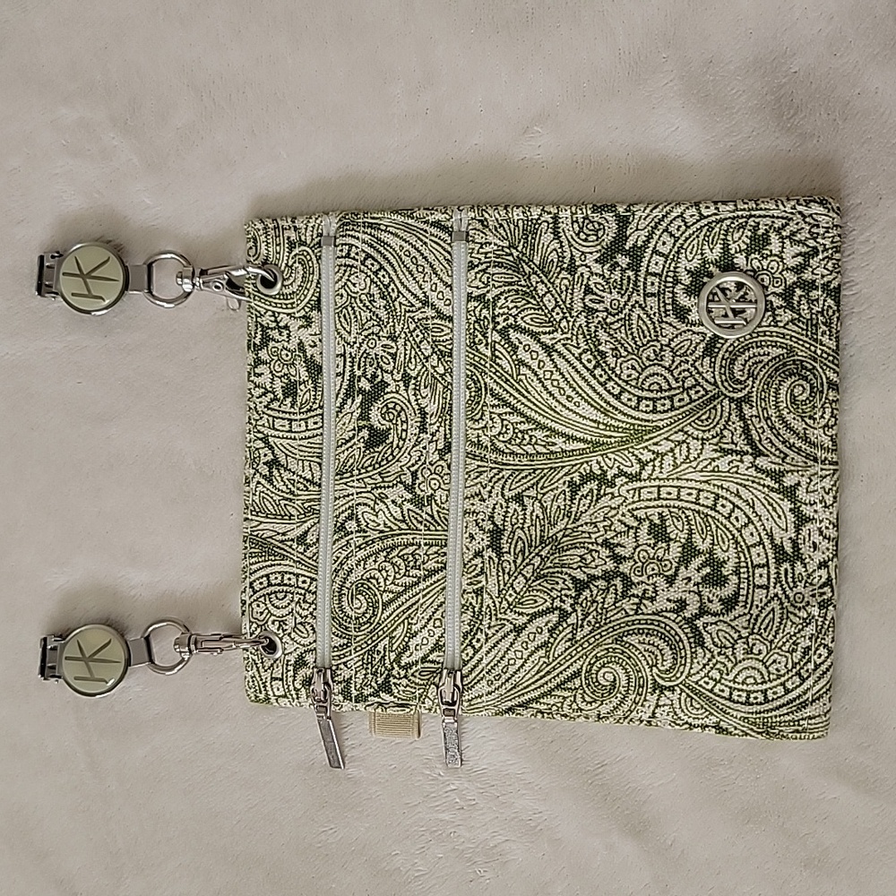 Hip Klips Green White Paisley Clip On Bag